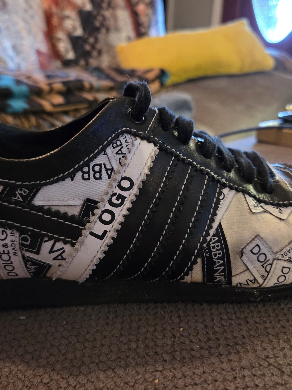 Dolce Gabbana Cream and Black Logo Sneakers Low Profile Bowling Silhouette READ - Picture 6 of 11